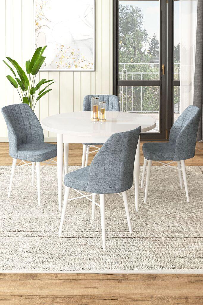 Hanah Home Set Trpezarijski sto i 4 stolice, Sivo-beli