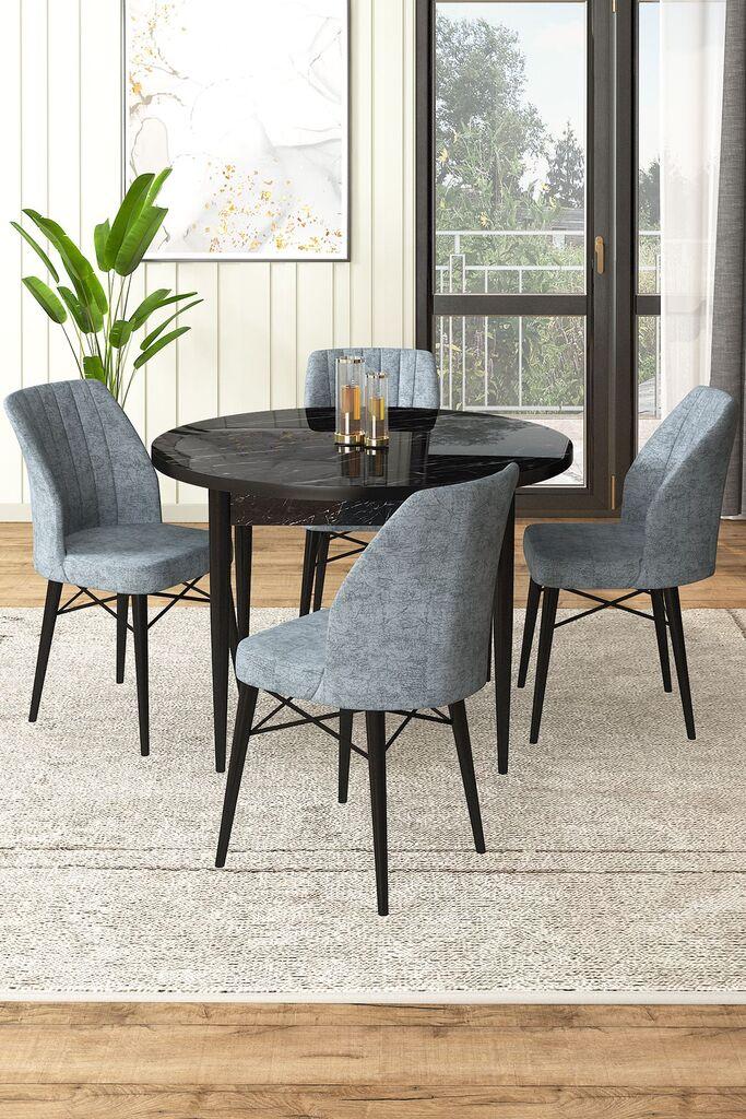 Hanah Home Set Trpezarijski sto i 4 stolice, Sivo-crni