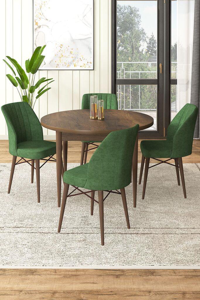 Hanah Home Set Trpezarijski sto i 4 stolice, Zeleno-braon