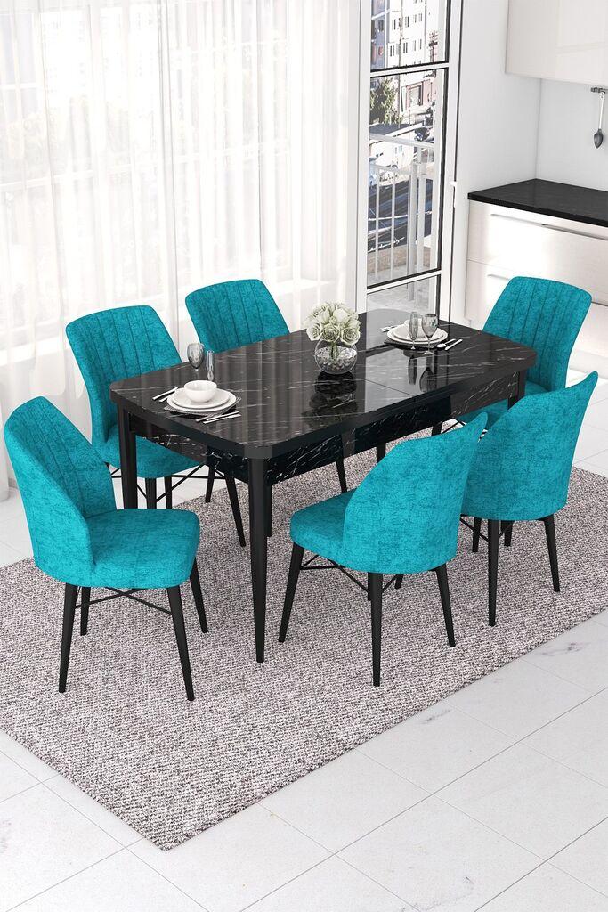 Hanah Home Set Trpezarijski sto i 6 stolica Nef, Tirkizno-braon