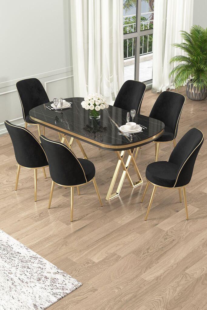 Hanah Home Set Trpezarijski sto i 6 stolica Lai, Crni
