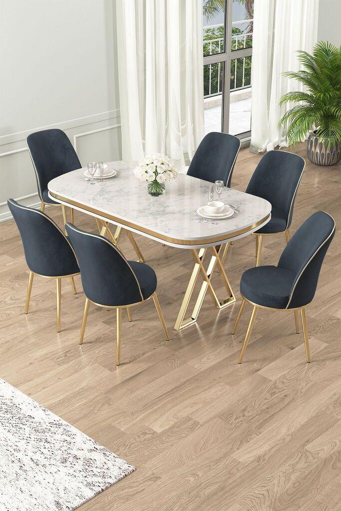 Hanah Home Set Trpezarijski sto i 6 stolica Lai, Antracit-beli
