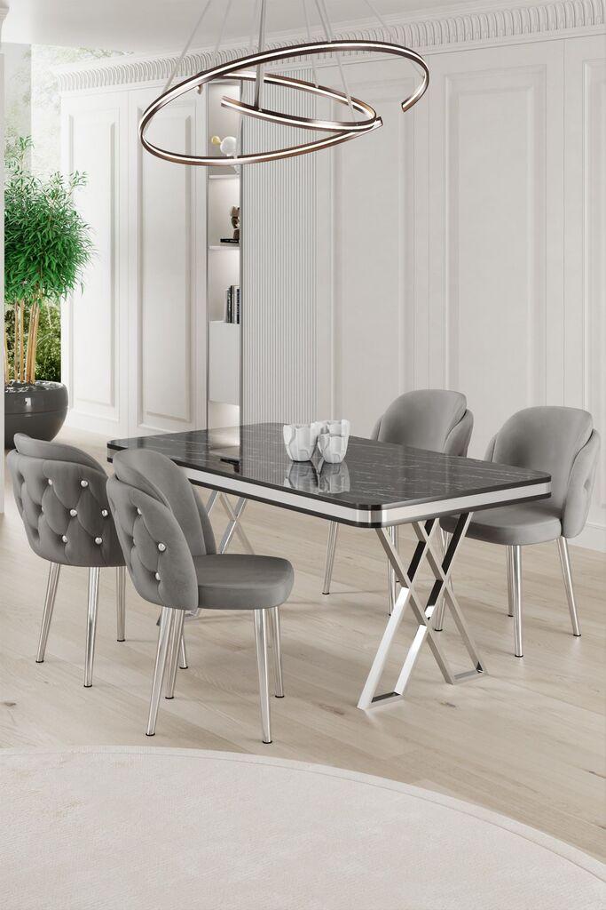 Hanah Home Set Trpezarijski sto i 4 stolice Rigel, Sivo-beli