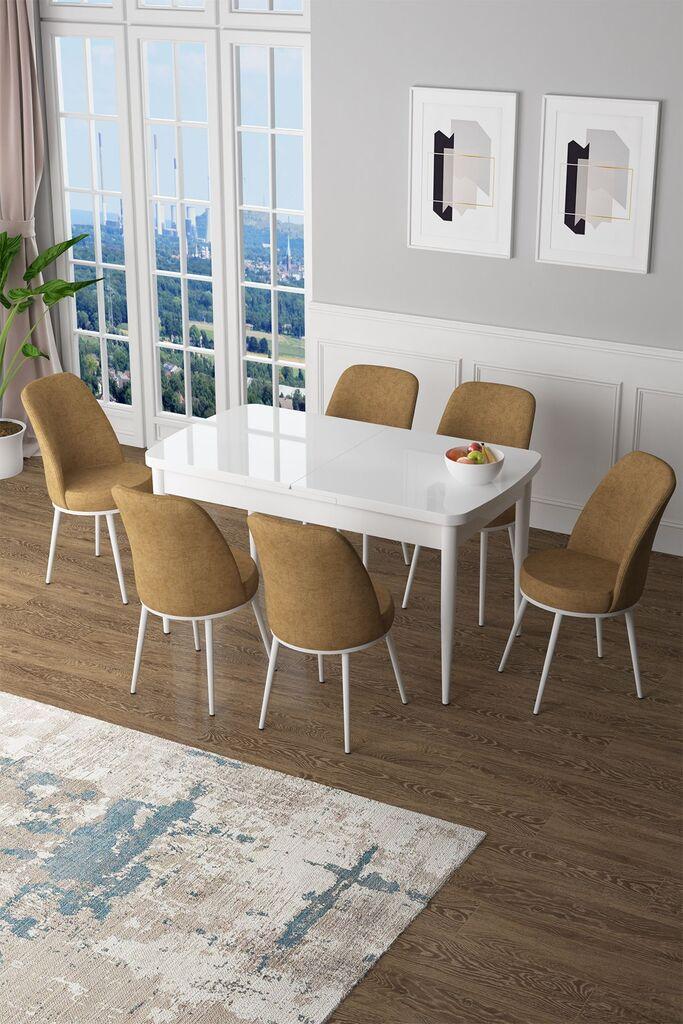 Hanah Home Set Trpezarijski sto i 6 stolica Zen, Oker-beli