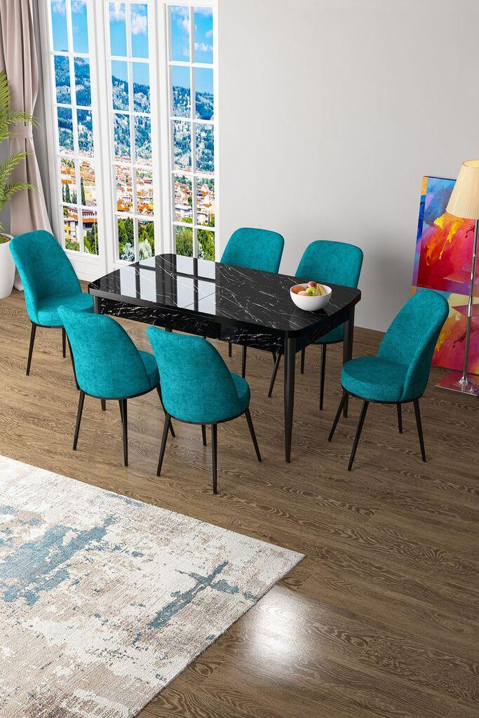 Hanah Home Set Trpezarijski sto i 6 stolica Zen, Tirkizno-crni