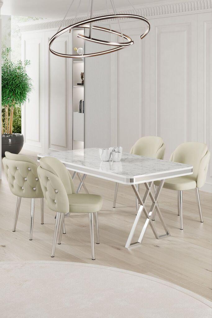 Hanah Home Set Trpezarijski sto i 4 stolice Rigel, Krem-beli