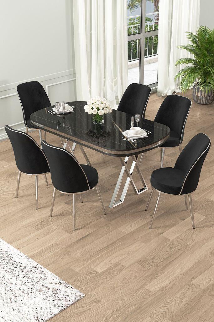 Hanah Home Set Trpezarijski sto i 6 stolica Lai, Crni