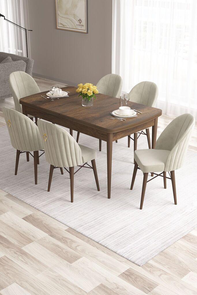Hanah Home Set Trpezarijski sto i 6 stolica Roz, Krem-braon