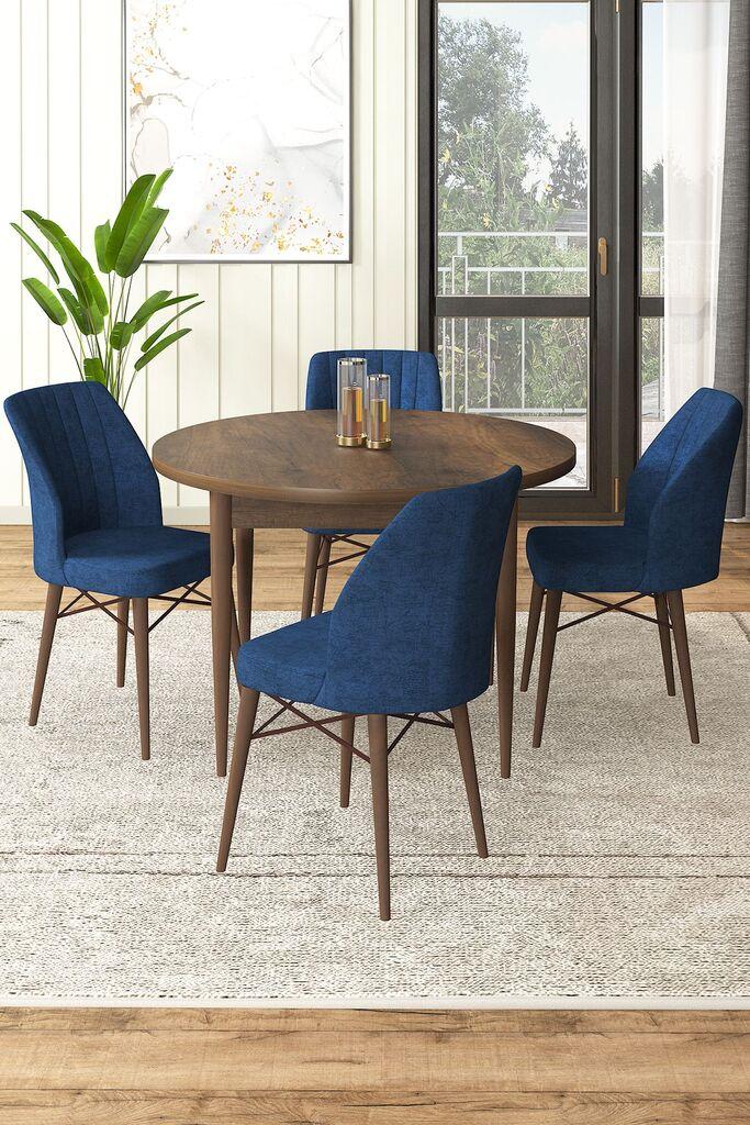 Hanah Home Set Trpezarijski sto i 4 stolice, Tamnoplavi