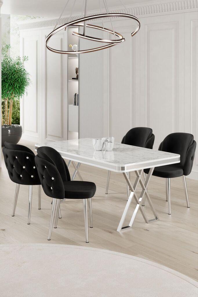 Hanah Home Set Trpezarijski sto i 4 stolice Rigel, Crno-beli