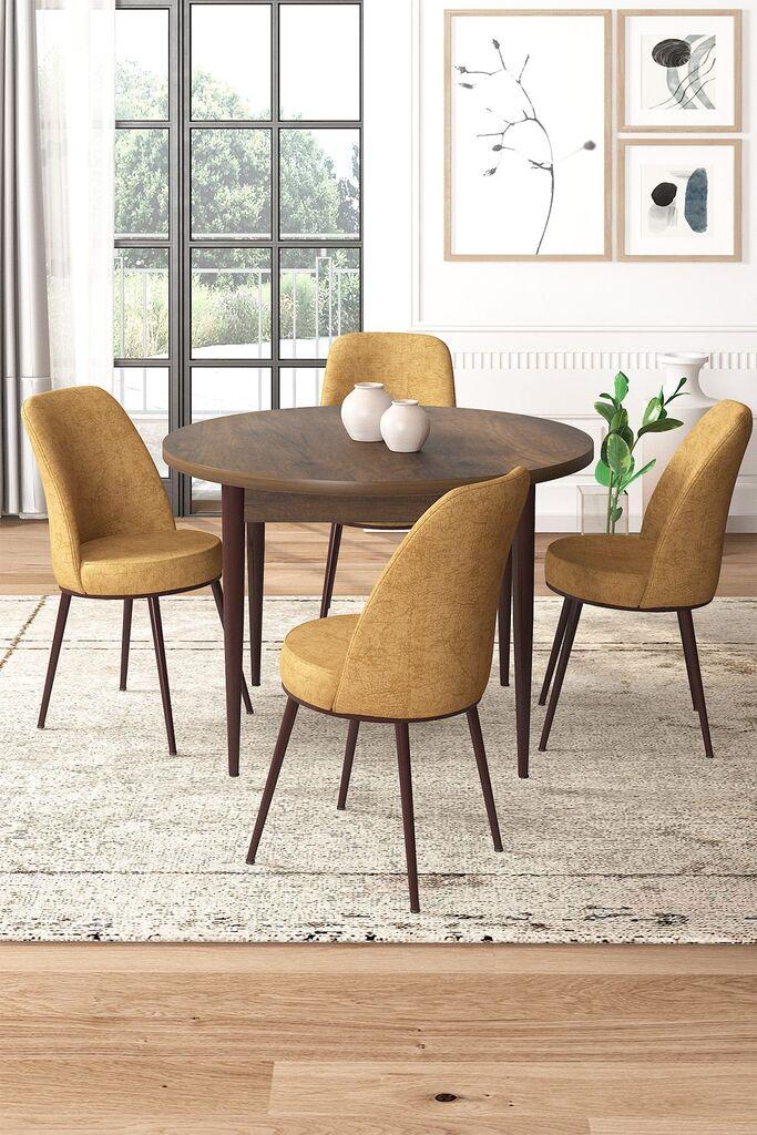 Hanah Home Set Trpezarijski sto i 4 stolice, Oker-braon