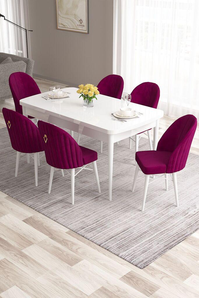 Hanah Home Set Trpezarijski sto i 6 stolica Roz, Bordo-beli