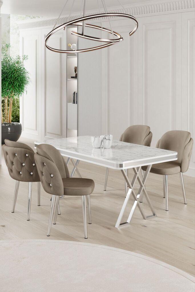 Hanah Home Set Trpezarijski sto i 4 stolice Rigel, Bež-beli