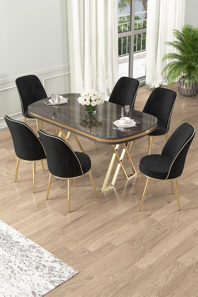 Hanah Home Set Trpezarijski sto i 6 stolica Lai, Crni