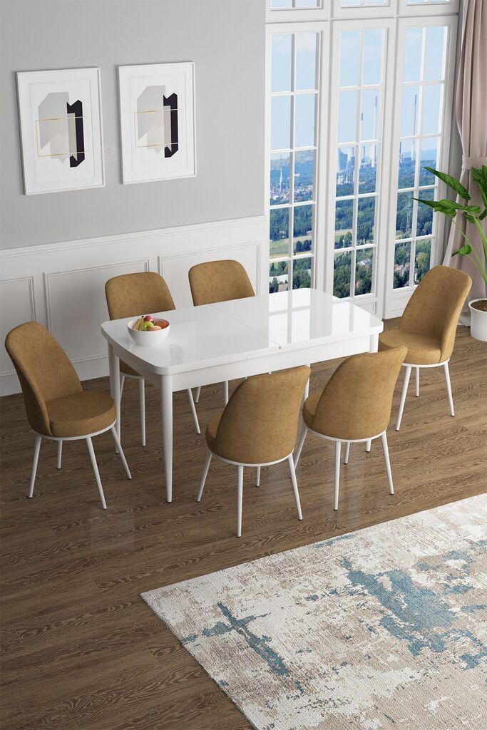Hanah Home Set Trpezarijski sto i 6 stolica Han, Oker-beli