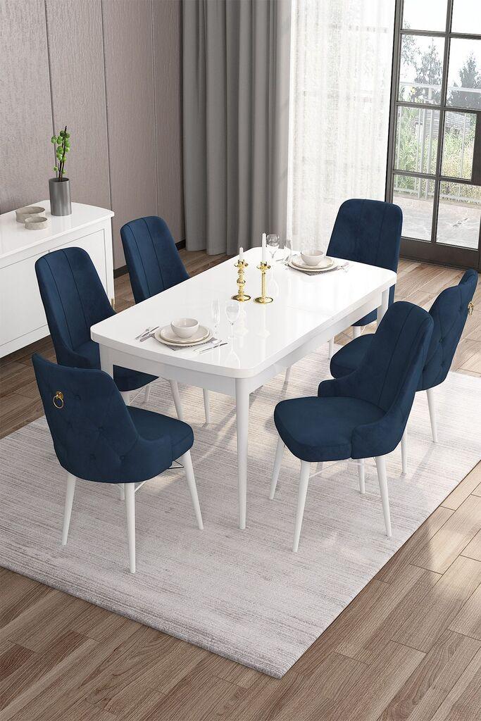 Hanah Home Set Trpezarijski sto i 6 stolica Are, Plavo-beli