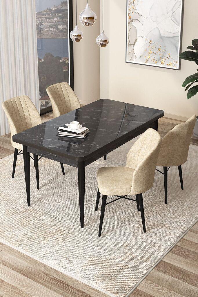 Hanah Home Set Trpezarijski sto i 4 stolice Arp, Krem-crni