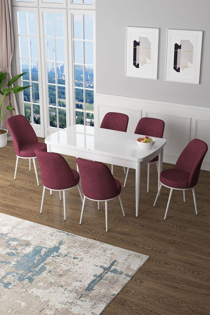 Hanah Home Set Trpezarijski sto i 6 stolica Zen, Bordo-beli