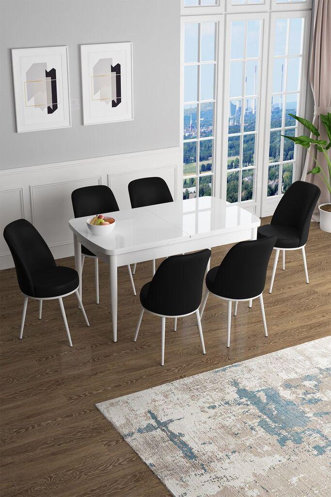 Hanah Home Set Trpezarijski sto i 6 stolica Han, Crno-beli