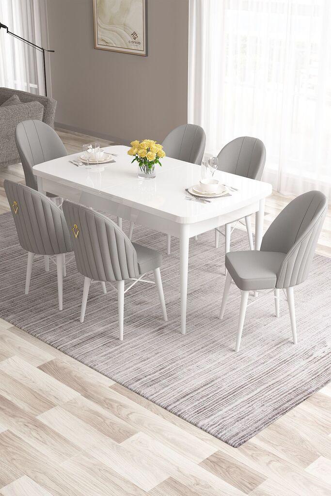 Hanah Home Set Trpezarijski sto i 6 stolica Roz, Sivo-beli