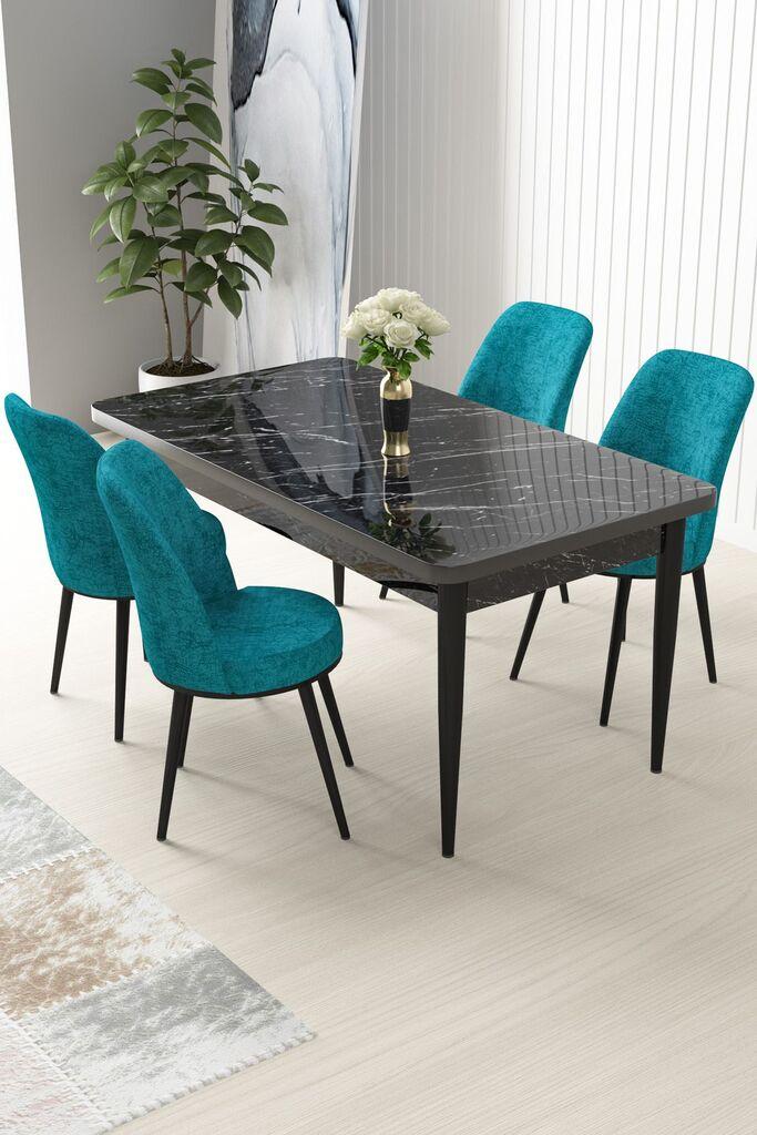 Hanah Home Set Trpezarijski sto i 4 stolice Nil, Tirkizno-crni
