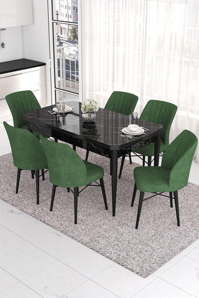 Hanah Home Set Trpezarijski sto i 6 stolica Eva, Zeleno-crni