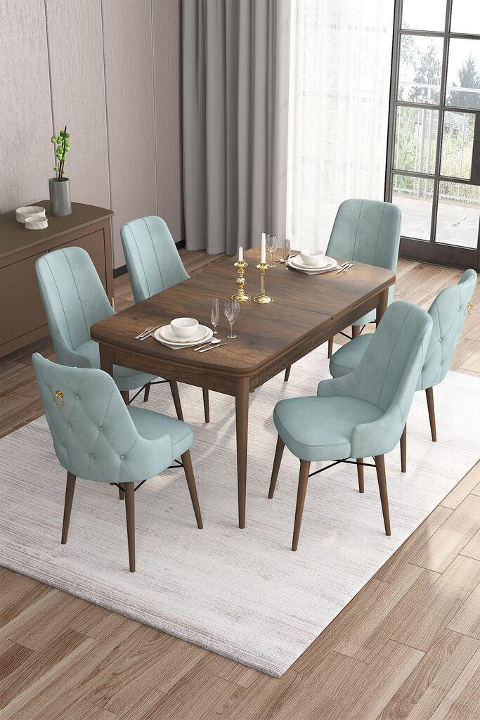 Hanah Home Set Trpezarijski sto i 6 stolica Are, Zeleno-braon