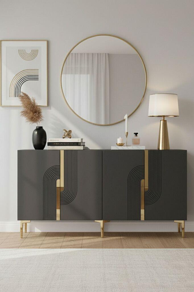Hanah Home Komoda Meyra 150, Anthracit-zlatna