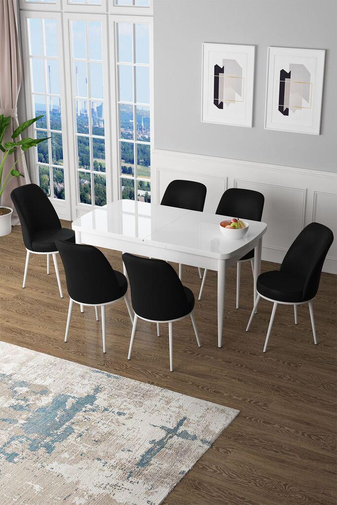 Hanah Home Set Trpezarijski sto i 6 stolica Zen, Crno-beli