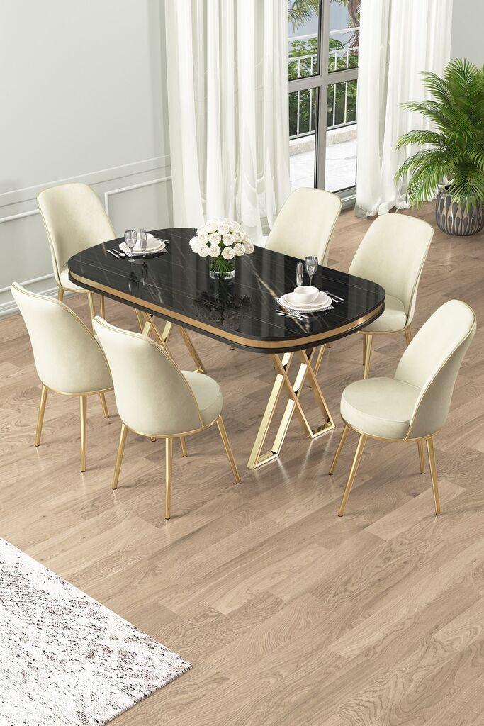 Hanah Home Set Trpezarijski sto i 6 stolica Lai, Krem-crni