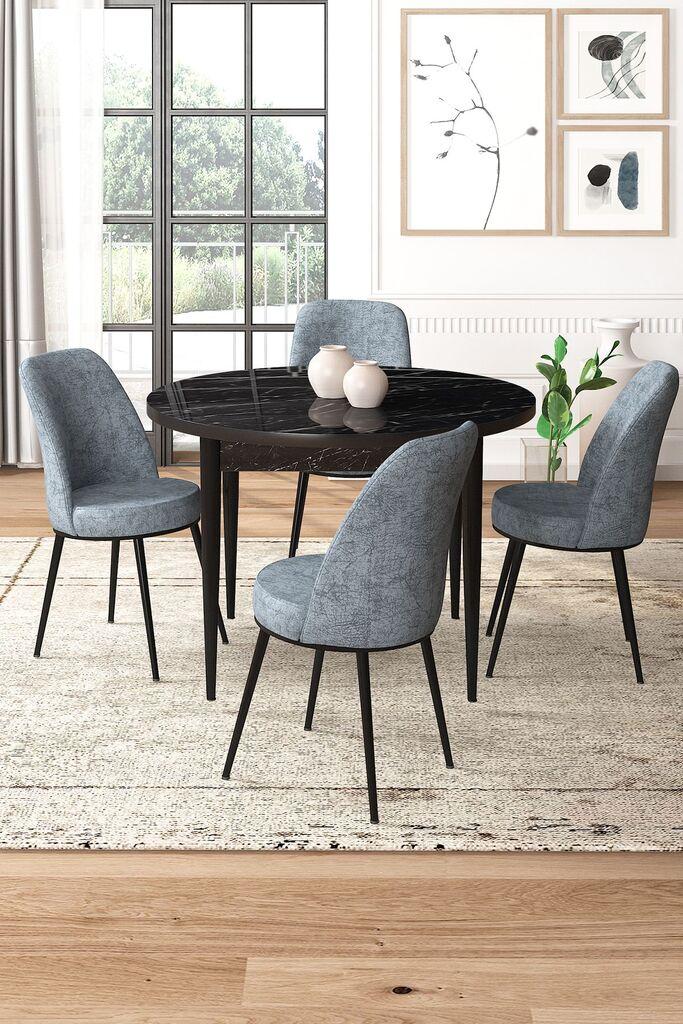 Hanah Home Set Trpezarijski sto i 4 stolice, Sivo-crni