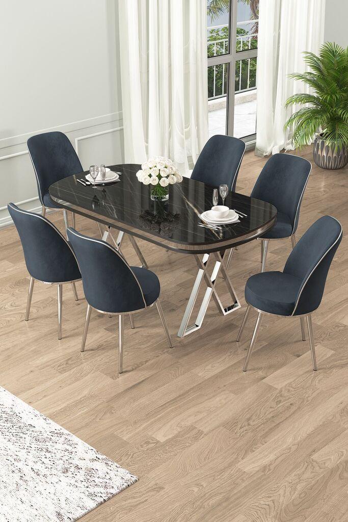 Hanah Home Set Trpezarijski sto i 6 stolica Lai, Antracit-crni