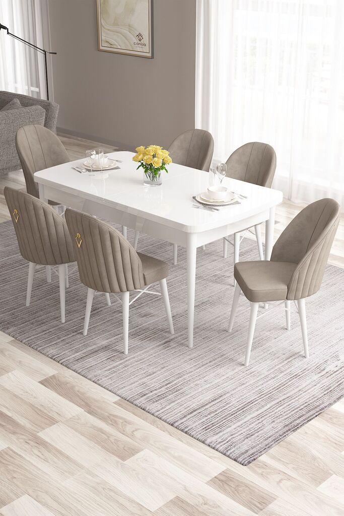 Hanah Home Set Trpezarijski sto i 6 stolica Roz, Bež-beli