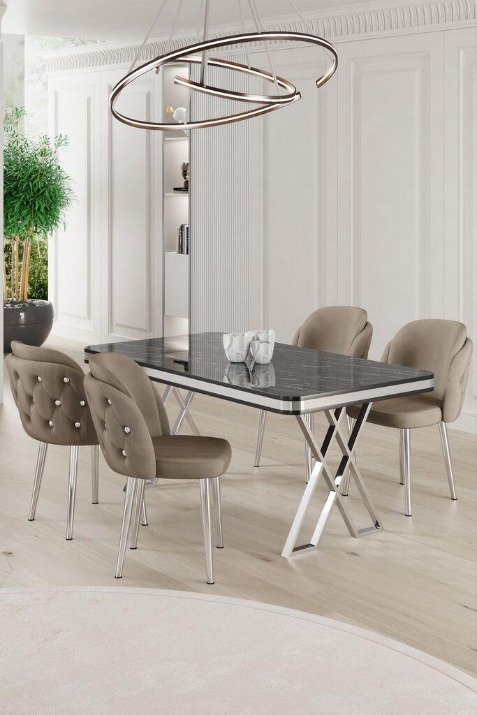 Hanah Home Set Trpezarijski sto i 4 stolice Rigel, Bež-beli