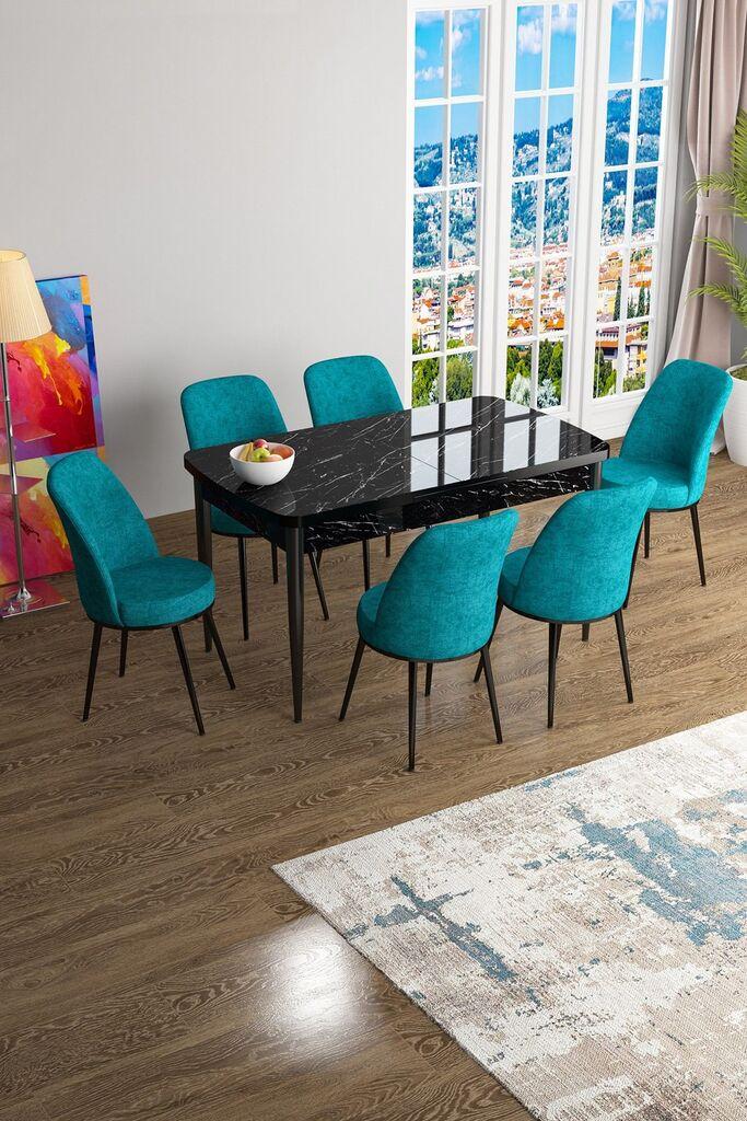 Hanah Home Set Trpezarijski sto i 6 stolica Han, Tirkizno-crni