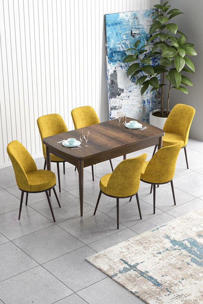 Hanah Home Set Trpezarijski sto i 6 stolica Han, Žuto-braon