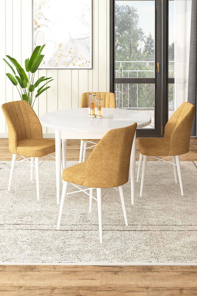 Hanah Home Set Trpezarijski sto i 4 stolice, Oker-beli