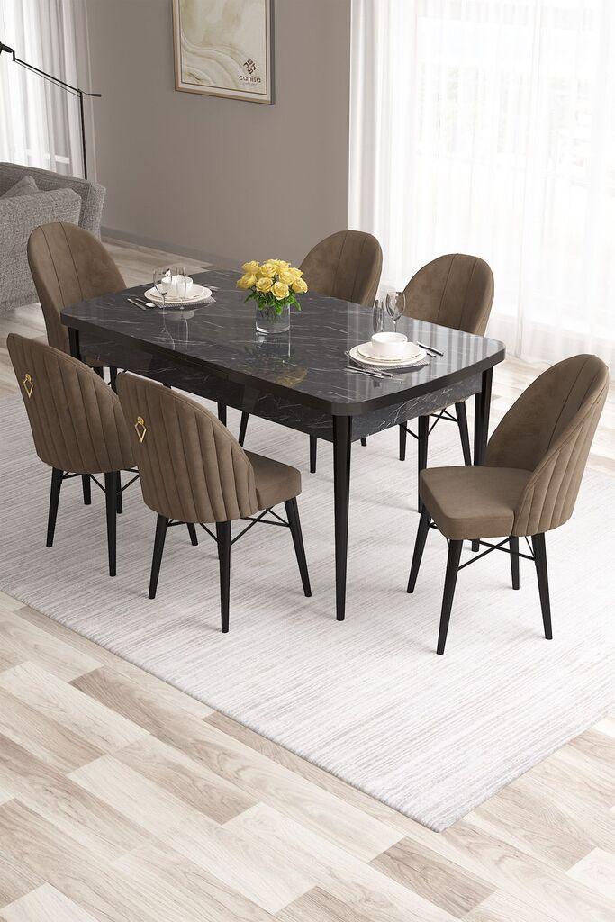 Hanah Home Set Trpezarijski sto i 6 stolica Roz, Braon-crni