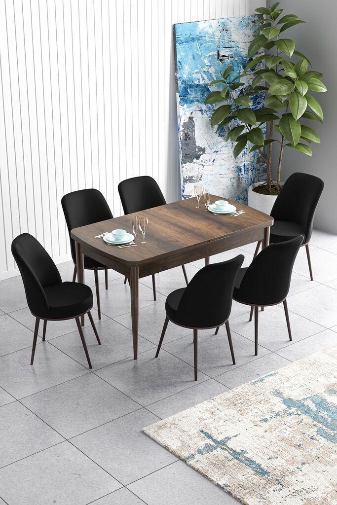 Hanah Home Set Trpezarijski sto i 6 stolica Han, Crno-braon