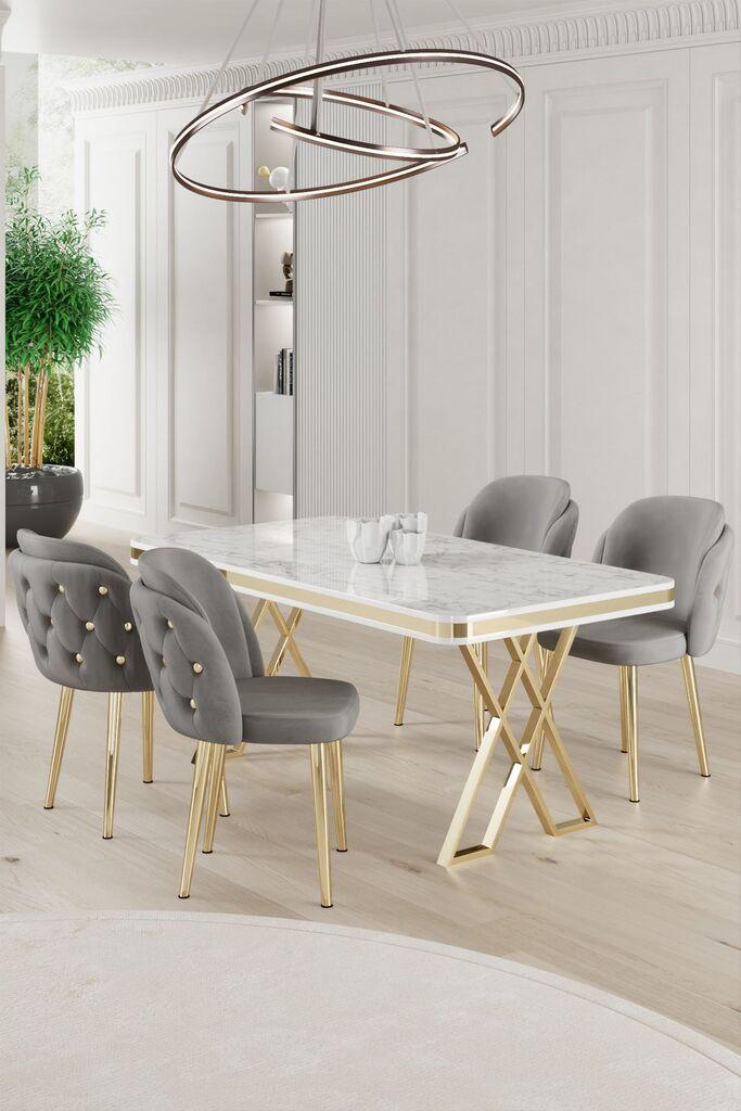 Hanah Home Set Trpezarijski sto i 4 stolice Rigel, Sivo-beli