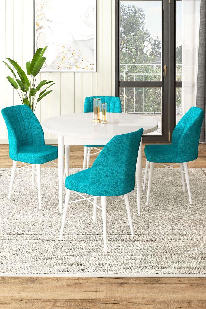 Hanah Home Set Trpezarijski sto i 4 stolice, Tirkizno-beli