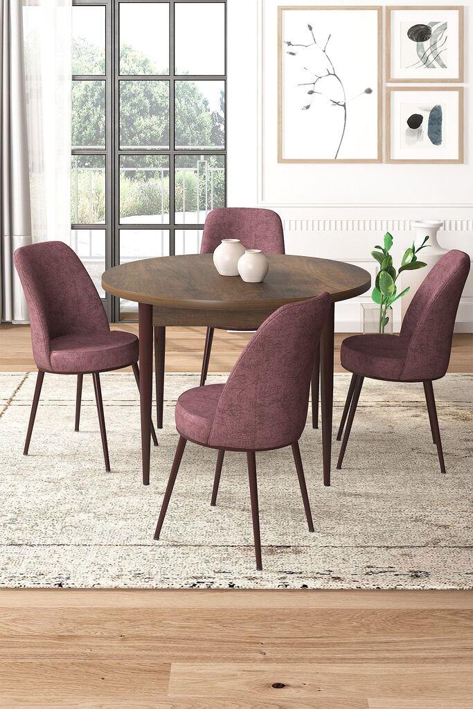Hanah Home Set Trpezarijski sto i 4 stolice, Prljavo roze