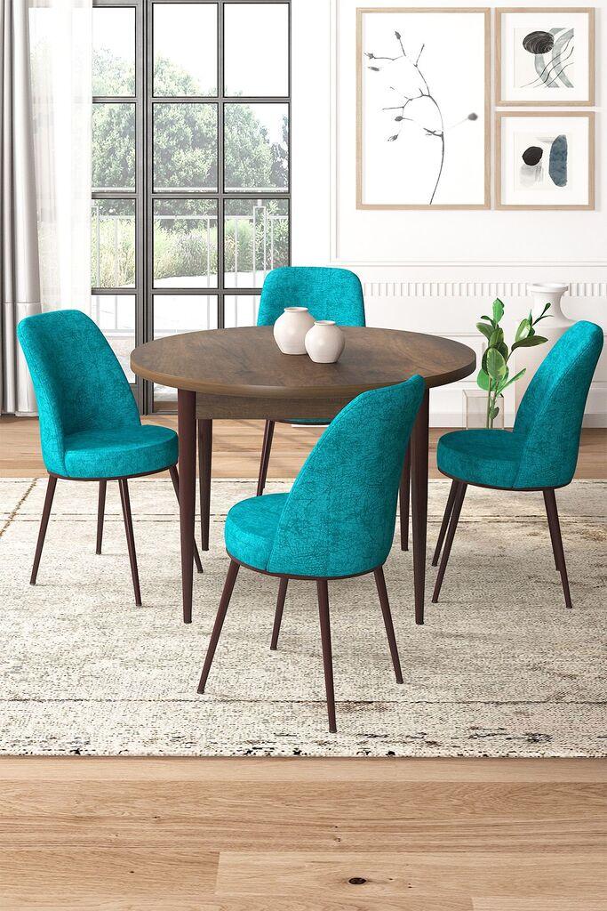 Hanah Home Set Trpezarijski sto i 4 stolice, Tirkizno-braon