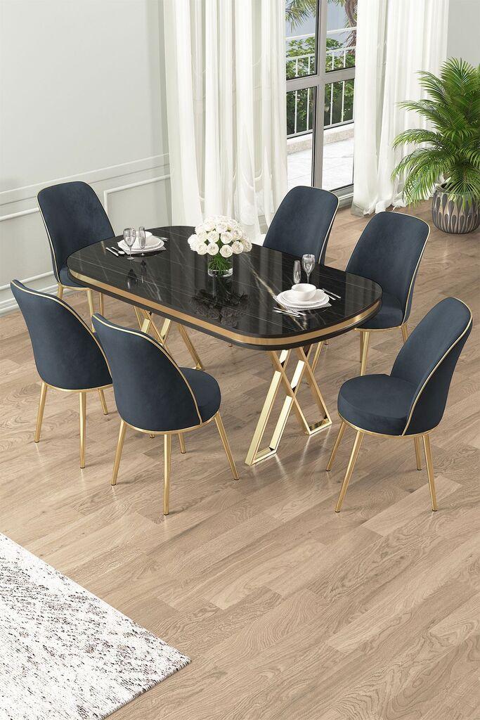 Hanah Home Set Trpezarijski sto i 6 stolica Lai, Antracit-crni