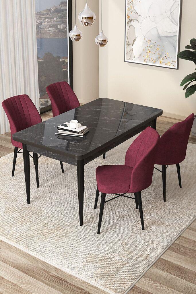 Hanah Home Set Trpezarijski sto i 4 stolice Arp, Bordo-crni