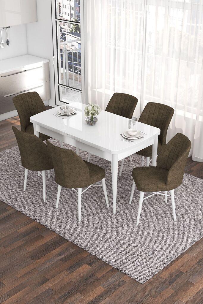 Hanah Home Set Trpezarijski sto i 6 stolica Eva, Braon-beli