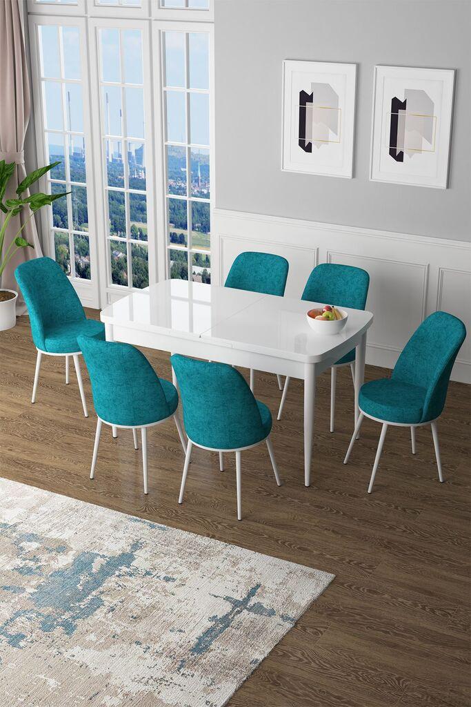 Hanah Home Set Trpezarijski sto i 6 stolica Zen, Tirkizno-beli