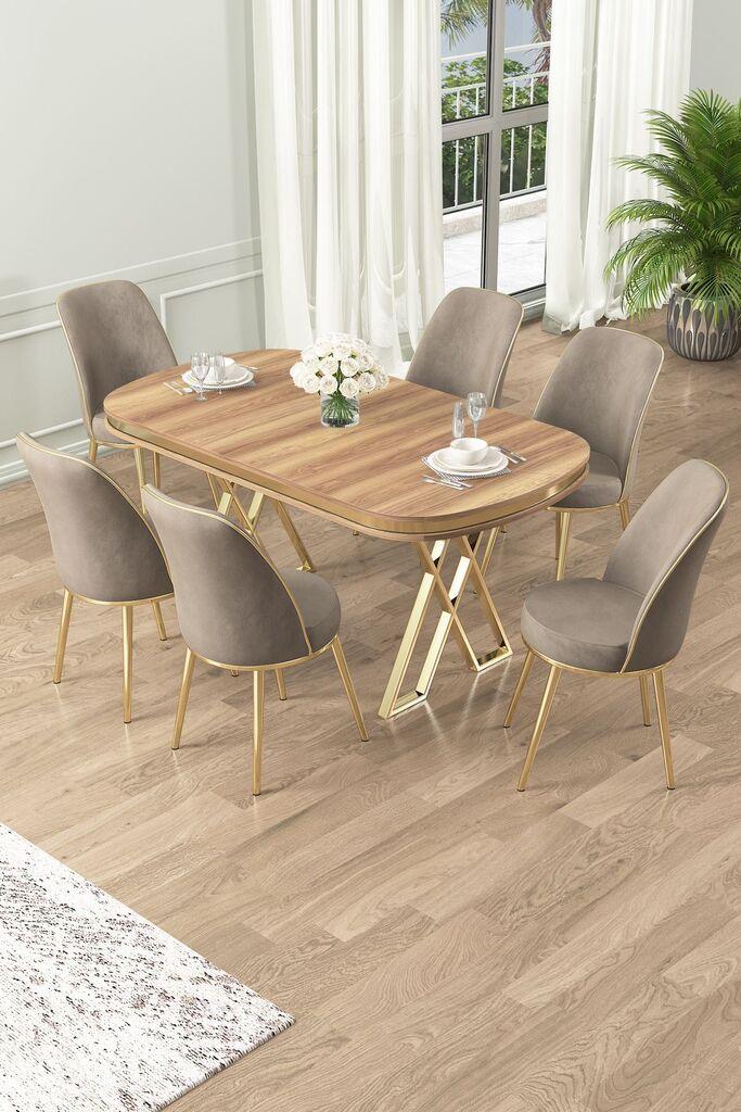 Hanah Home Set Trpezarijski sto i 6 stolica Lai, Bež