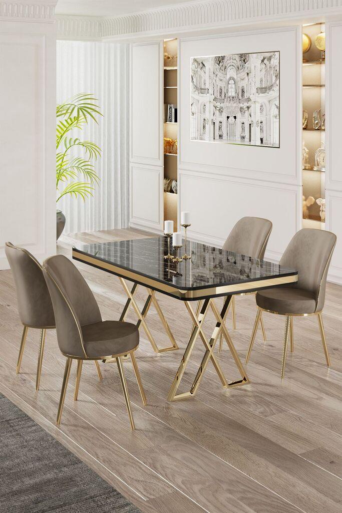 Hanah Home Set Trpezarijski sto i 4 stolice, Bež-crni