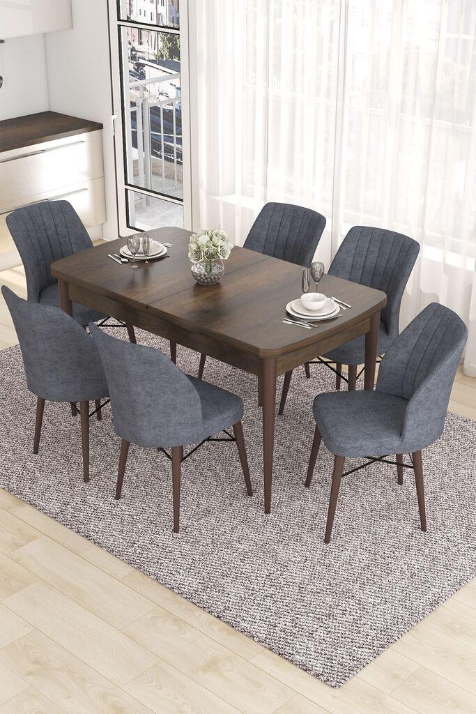 Hanah Home Set Trpezarijski sto i 6 stolica Eva, Sivo-braon